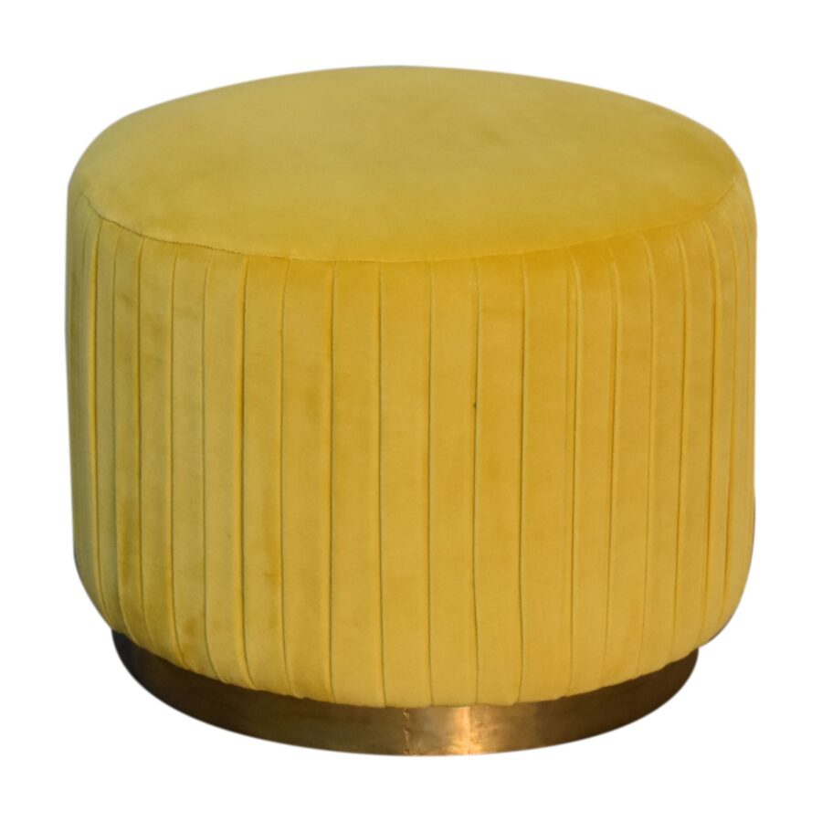 in1678 mustard cotton velvet pleated footstool with gold base