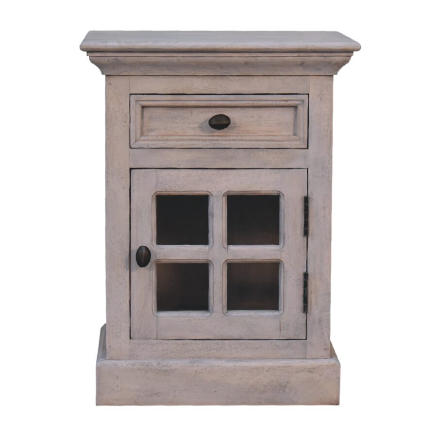 in2112 stone finish bedside with glazed door