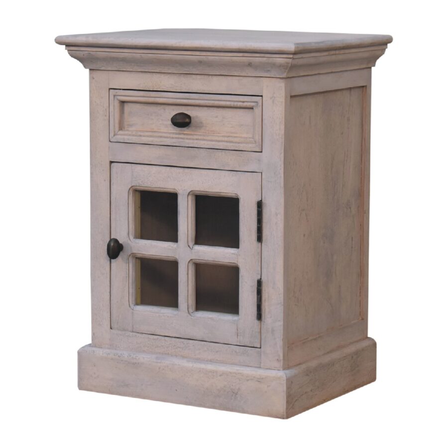 in2112 stone finish bedside with glazed door