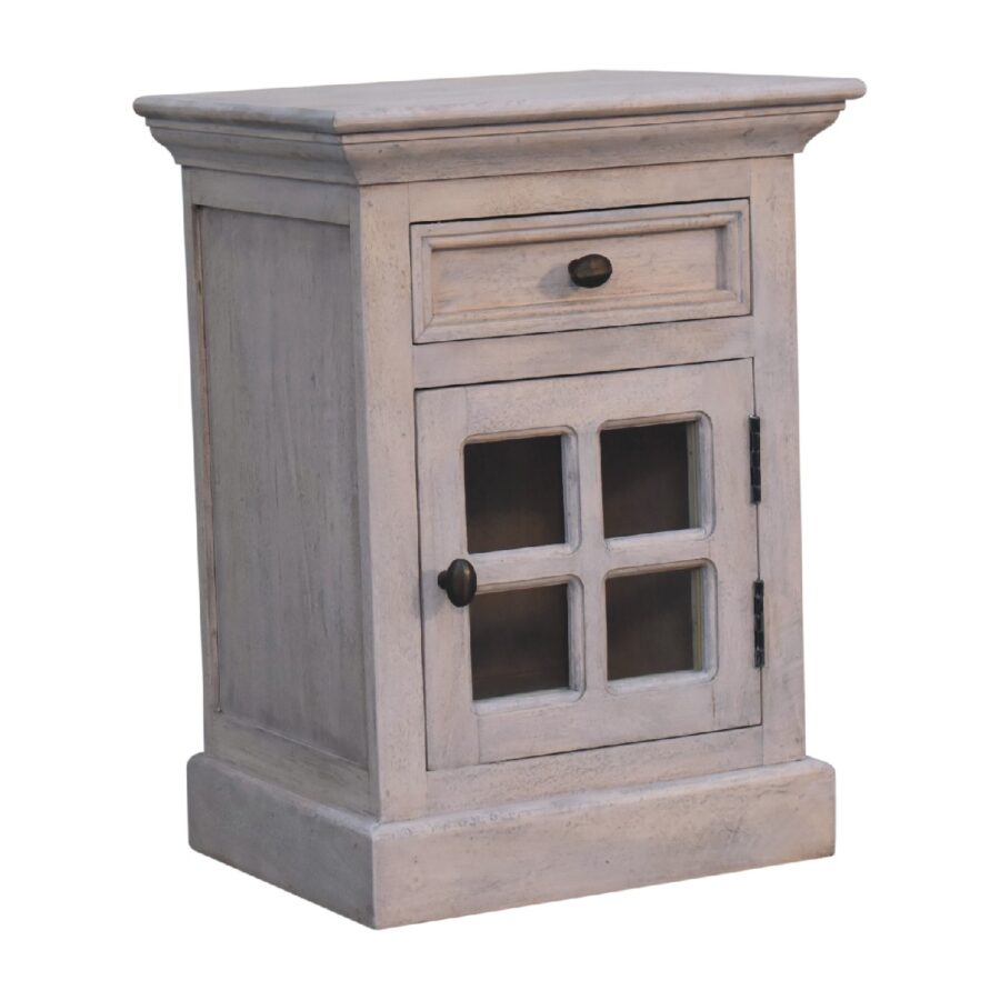 in2112 stone finish bedside with glazed door