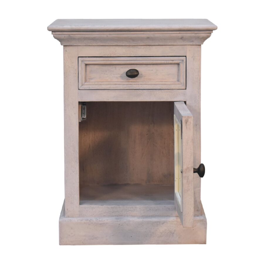 in2112 stone finish bedside with glazed door