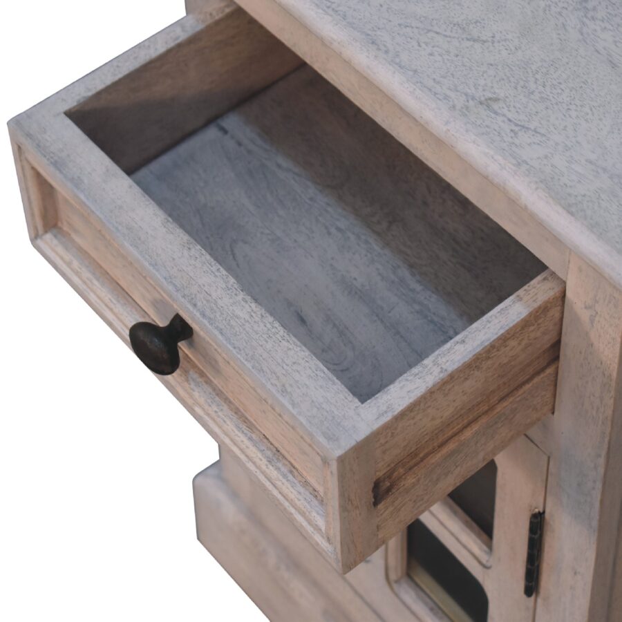 in2112 stone finish bedside with glazed door