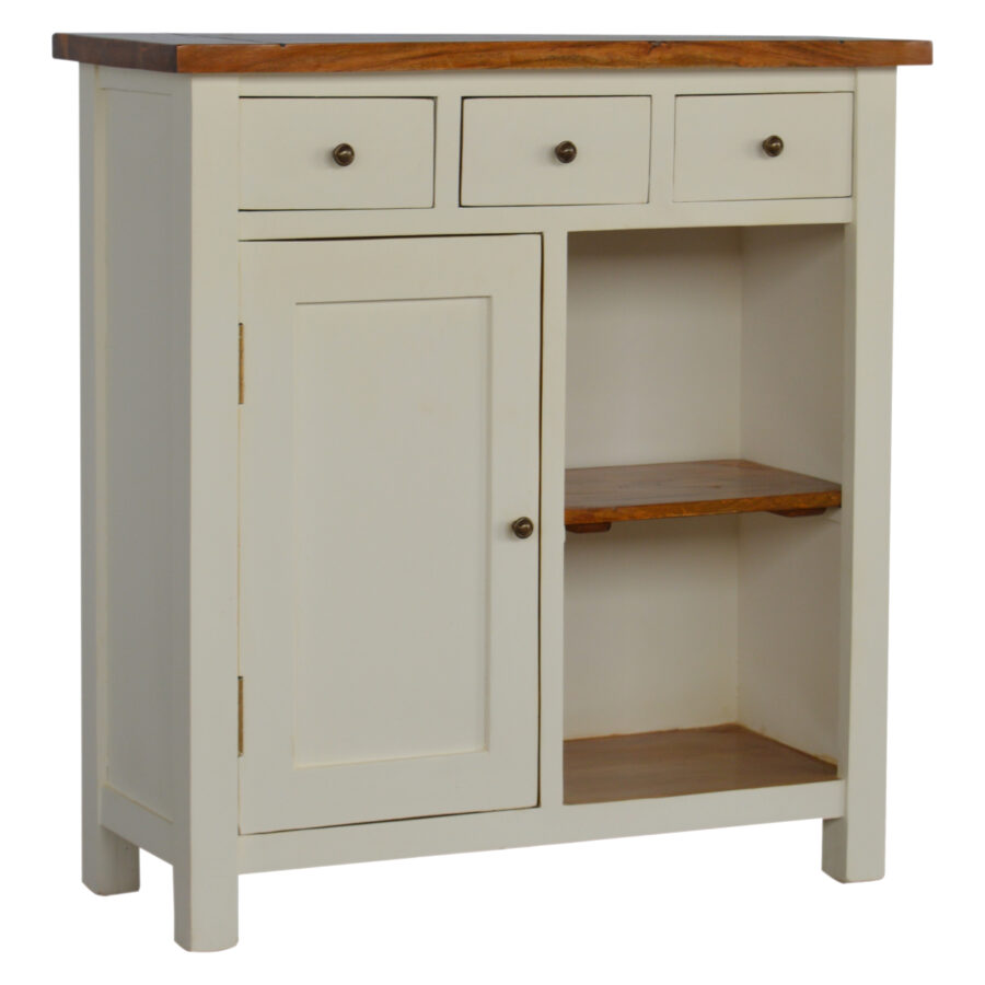 in213 2 toned kitchen unit with 3 drawer, 2 open shelves