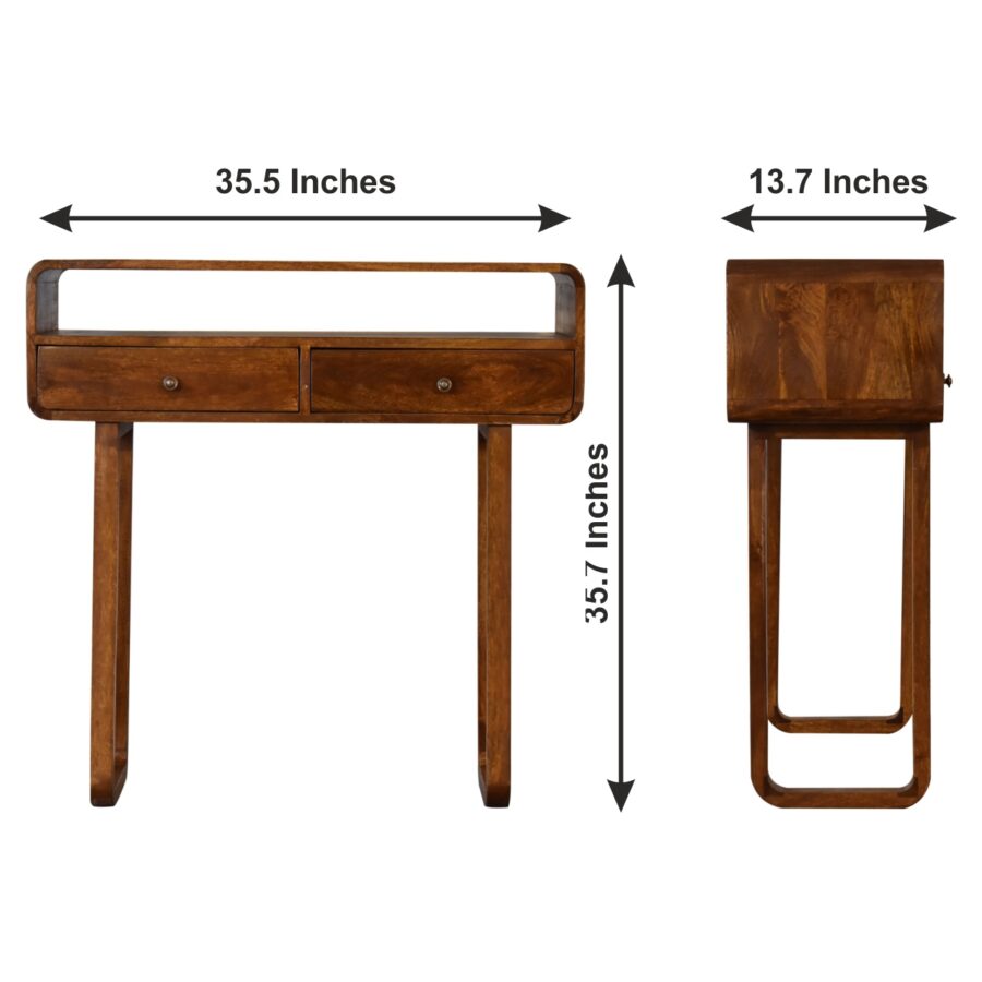 in2133 u curved chestnut console table