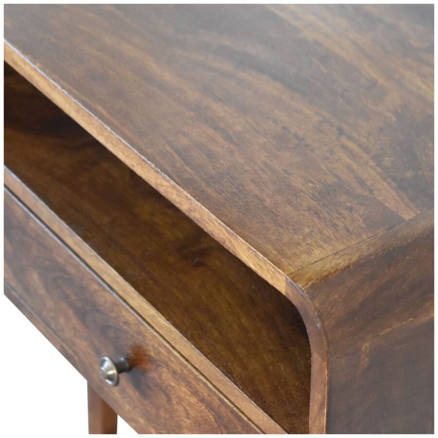 in2133 u curved chestnut console table