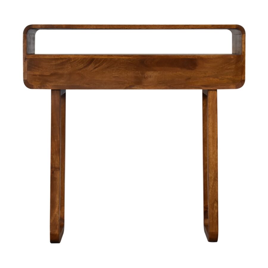 in2133 u curved chestnut console table