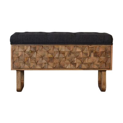 in2145 u shape diamond carved black tweed storage bench