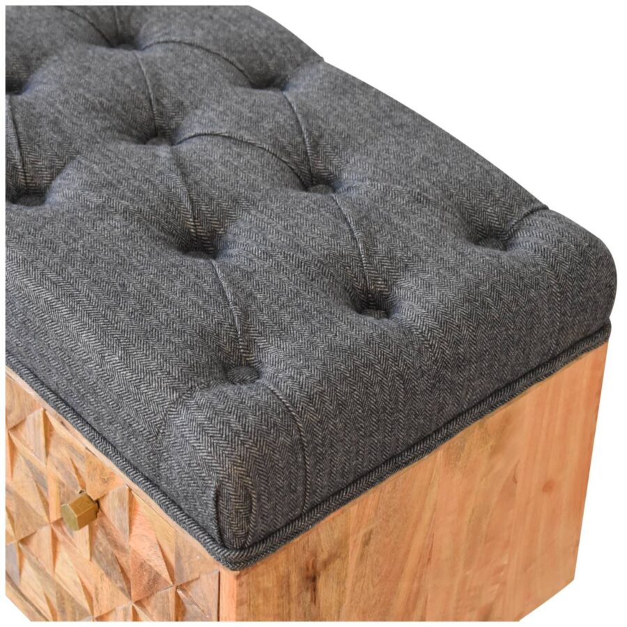 in2145 u shape diamond carved black tweed storage bench