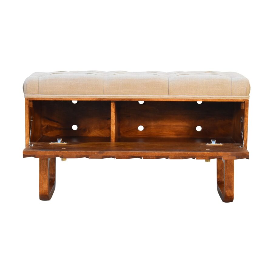 in2146 u shape chestnut diamond carved mud linen storage bench