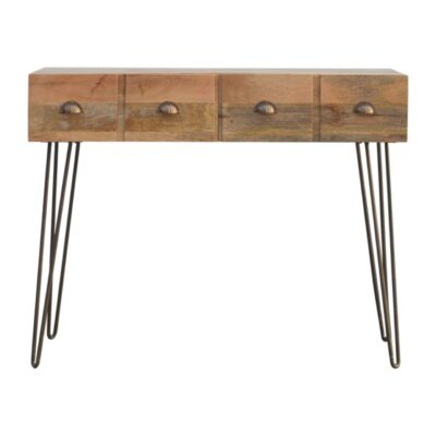 Mesa consola in236 de madera maciza con 2 cajones y base de hierro