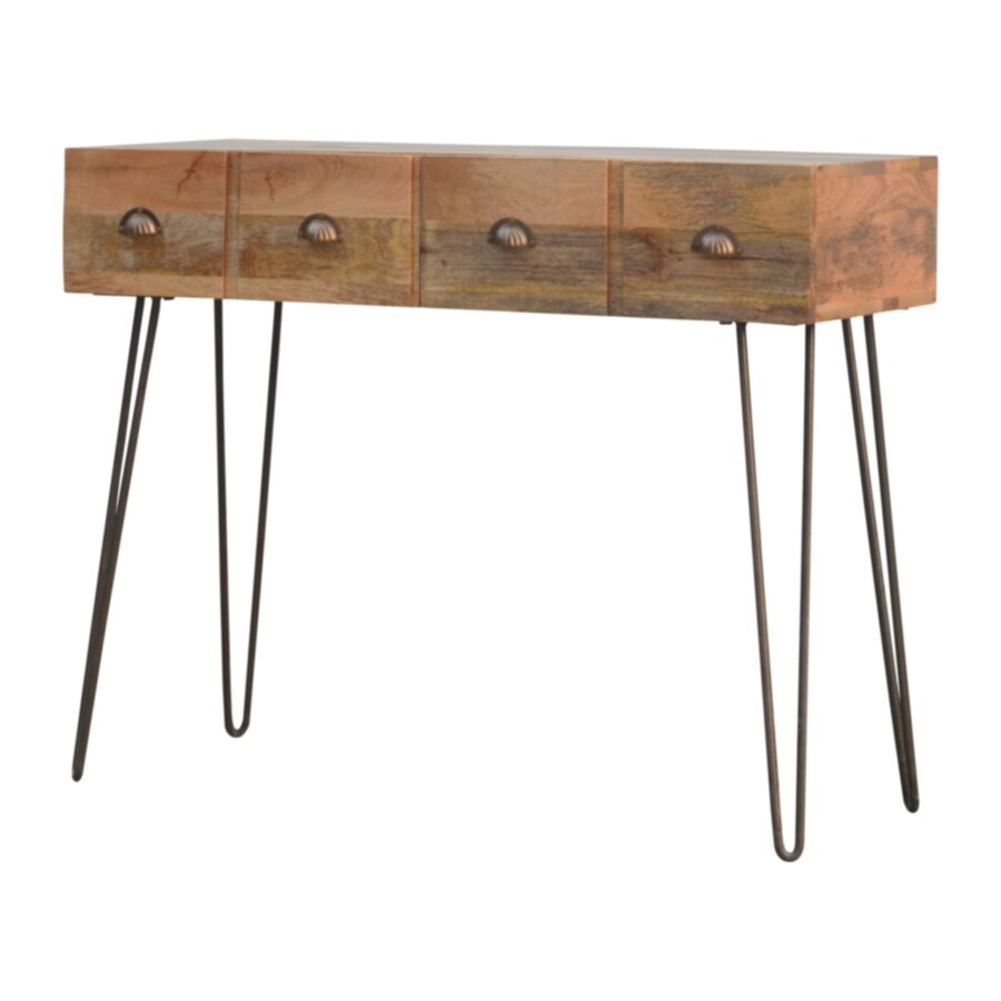 in236 solid wood 2 drawers console table with iron base