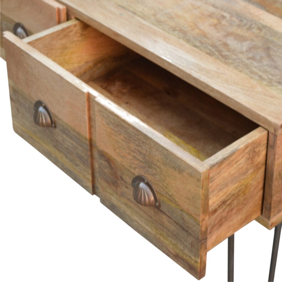 in236 solid wood 2 drawers console table with iron base