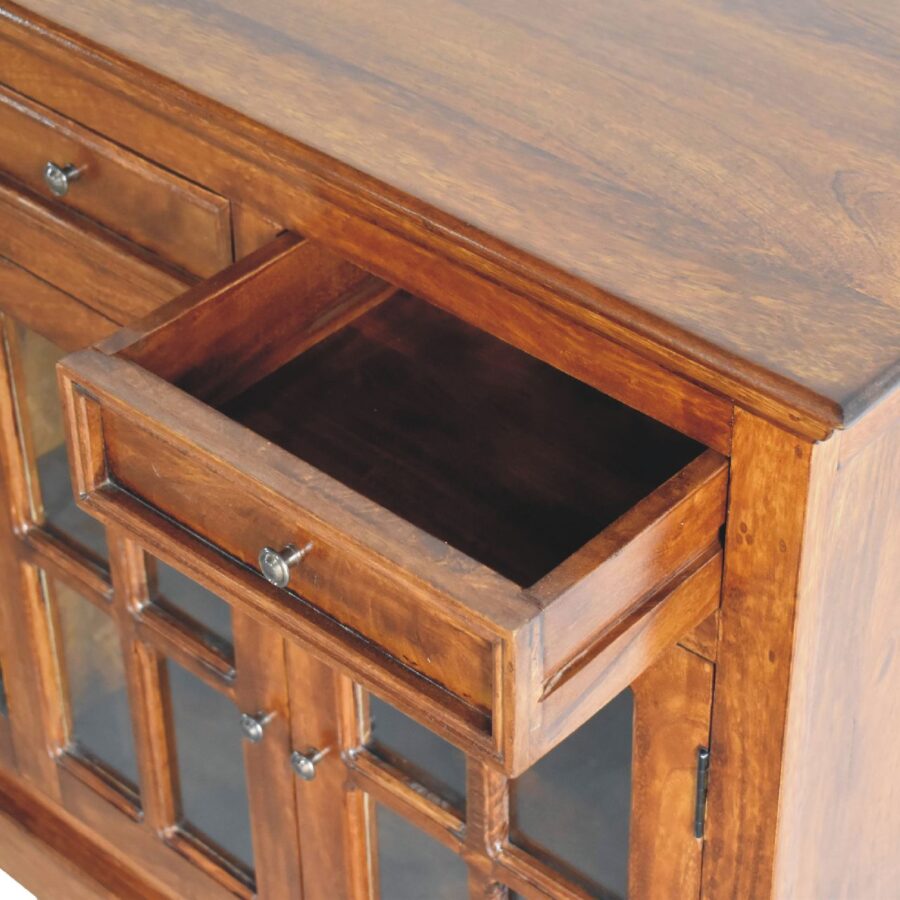 in3364 large chestnut sideboard with 4 glazed doors