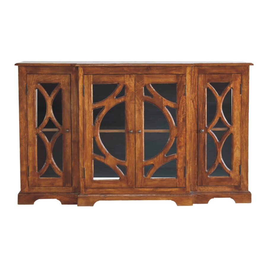 in3366 Sideboard aus Kastanienholz, handgeschnitzte, verglaste Türen