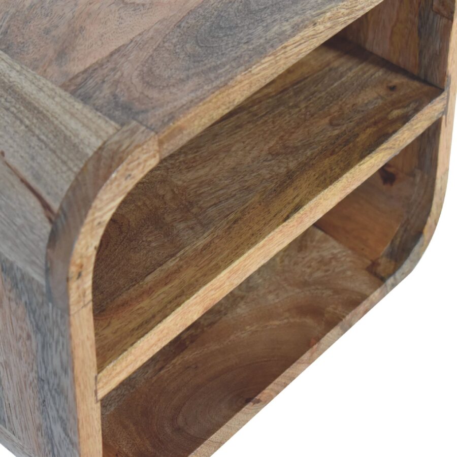 in3429 open curved oak ish 2 drawer wall mounted bedside