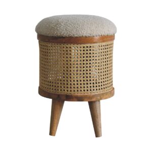 in3460 poggiapiedi in rattan con seduta bouclè