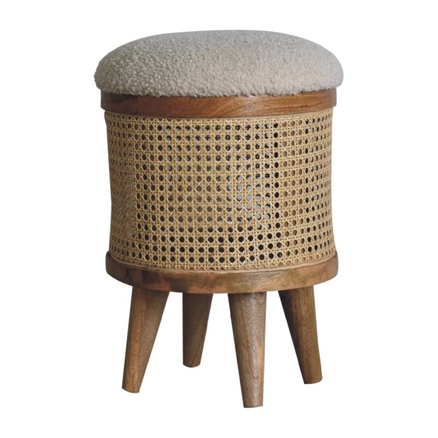 in3460 Rattan-Fußhocker mit Bouclé-Sitz