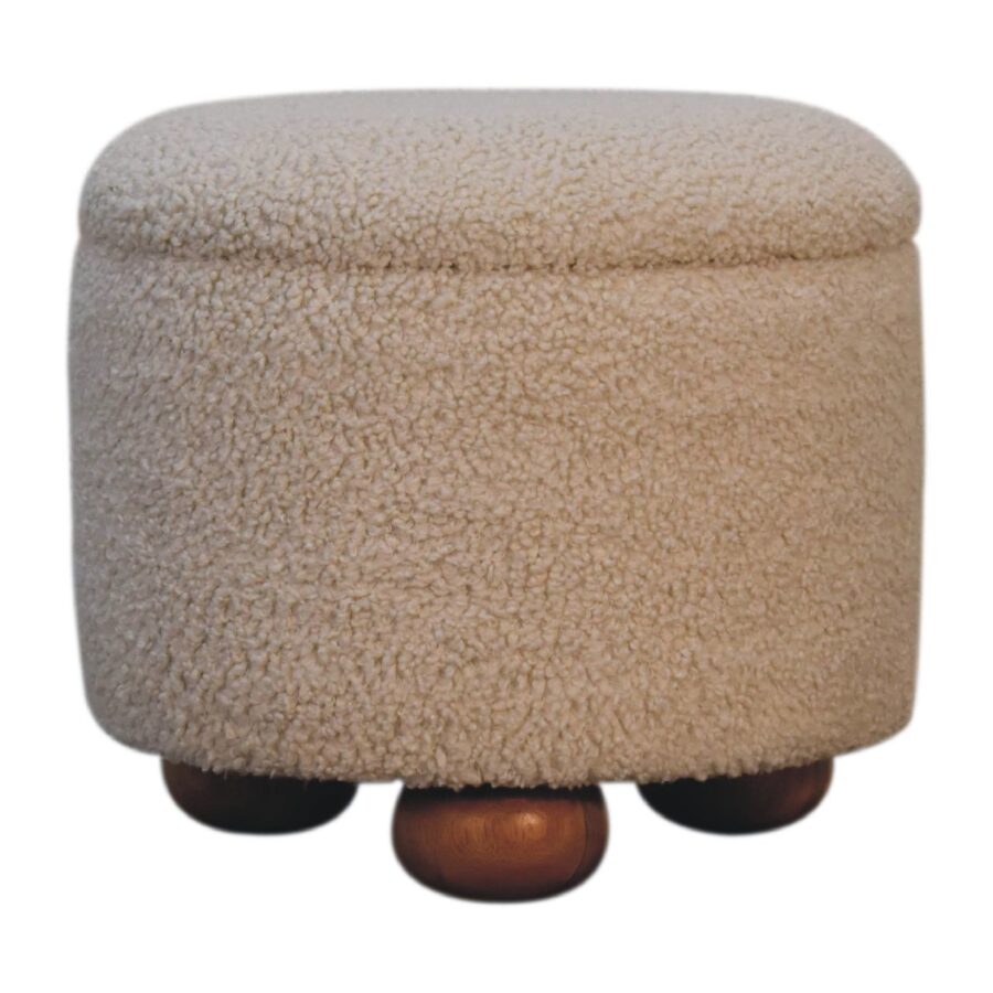 cream boucle storage footstool