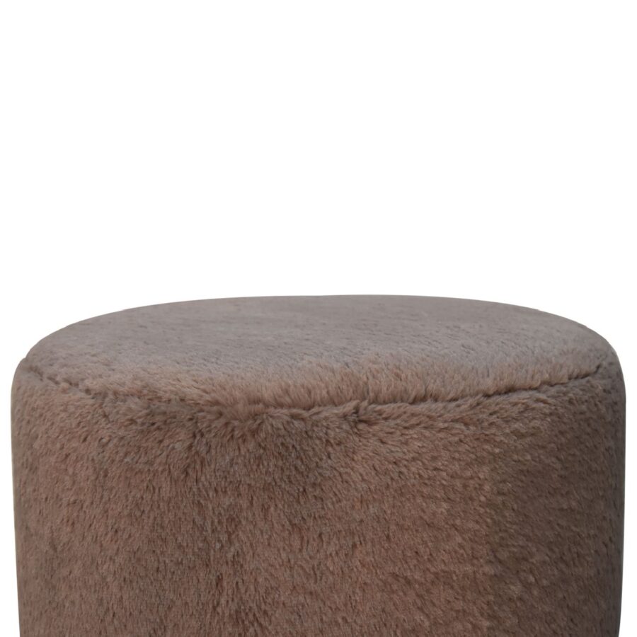in3477 mocha faux fur round footstool