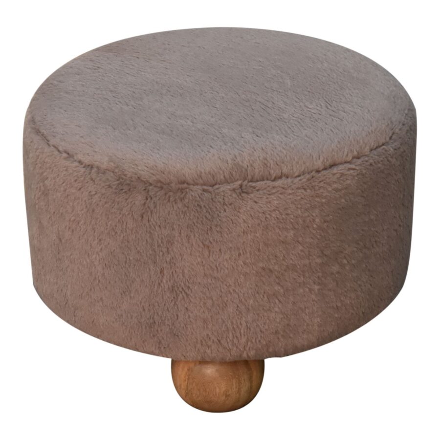 in3477 mocha faux fur round footstool