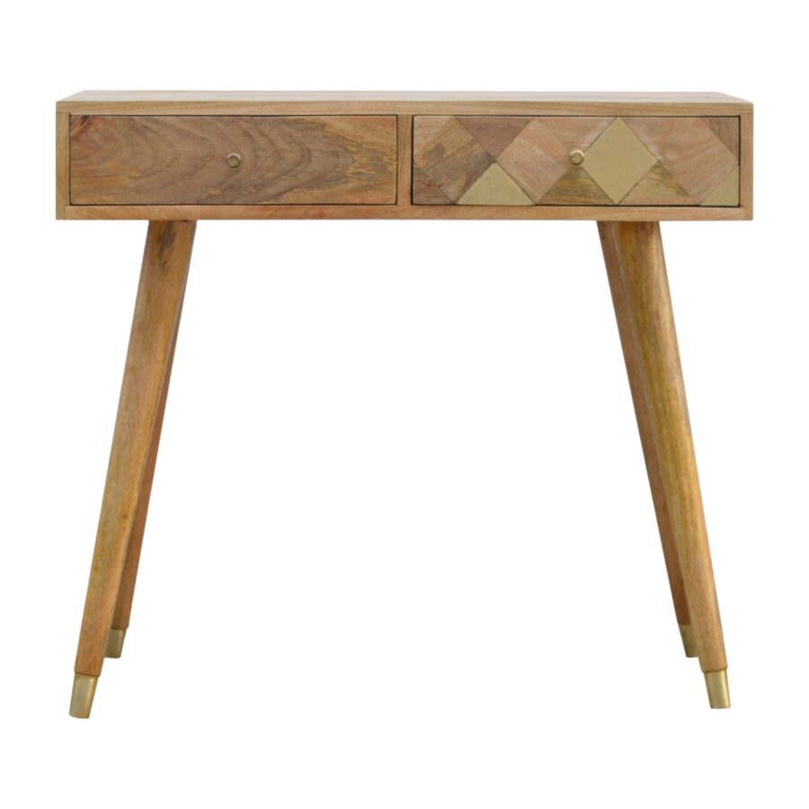 in395 oak ish gold brass inlay console table