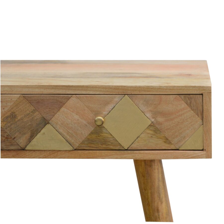 in395 oak ish gold brass inlay console table