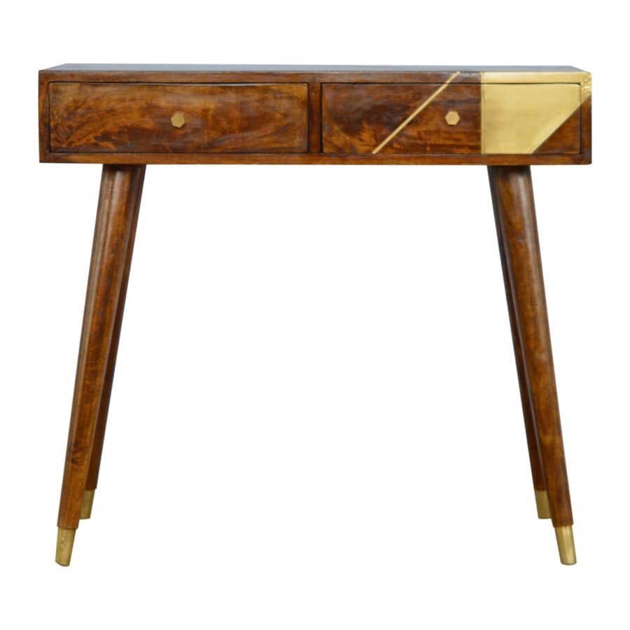 in431 gold geometric chestnut console table