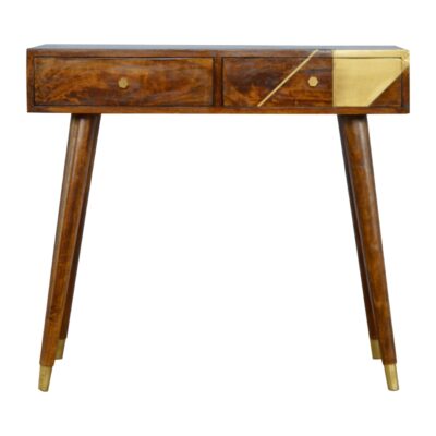 in431 gold geometric chestnut console table