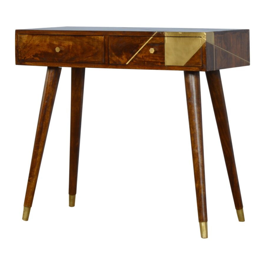 in431 gold geometric chestnut console table