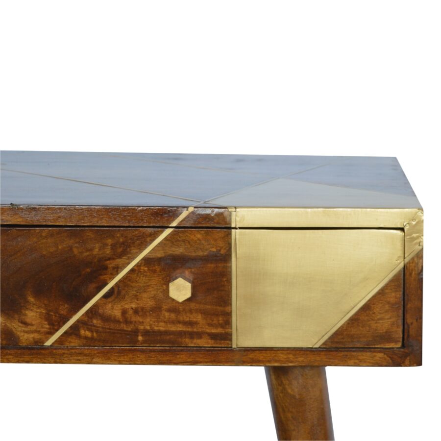in431 gold geometric chestnut console table