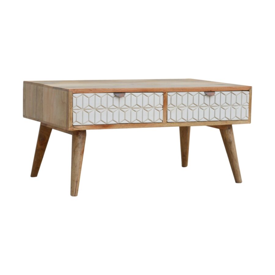 in449 sleek white carved coffee table