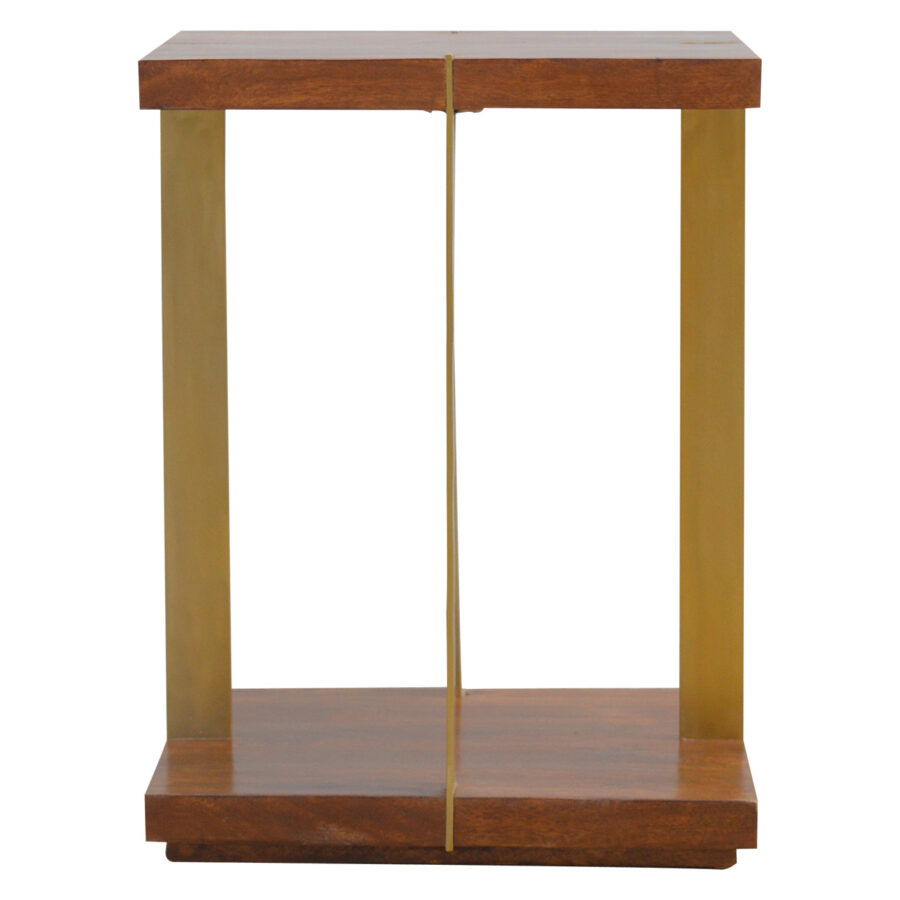 in481 open chestnut end table with 4 gold panels