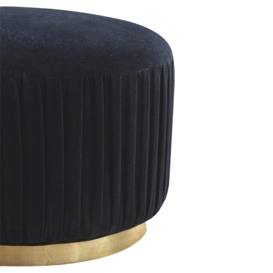 in519 black cotton velvet pleated footstool with gold base