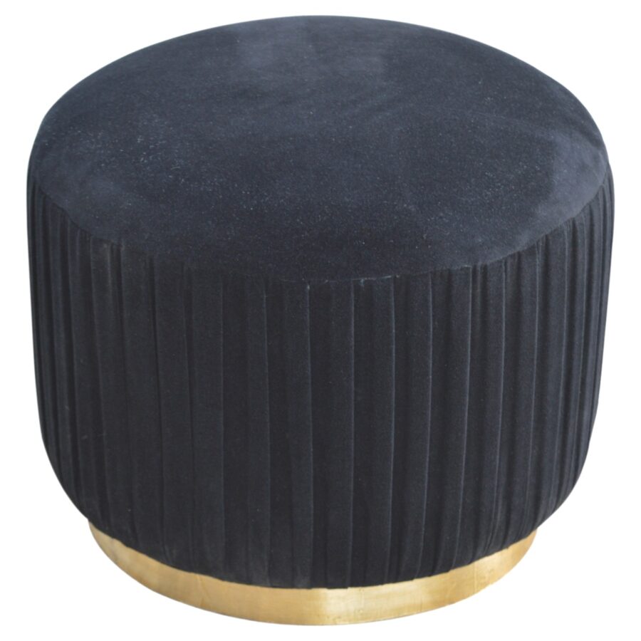 in519 black cotton velvet pleated footstool with gold base