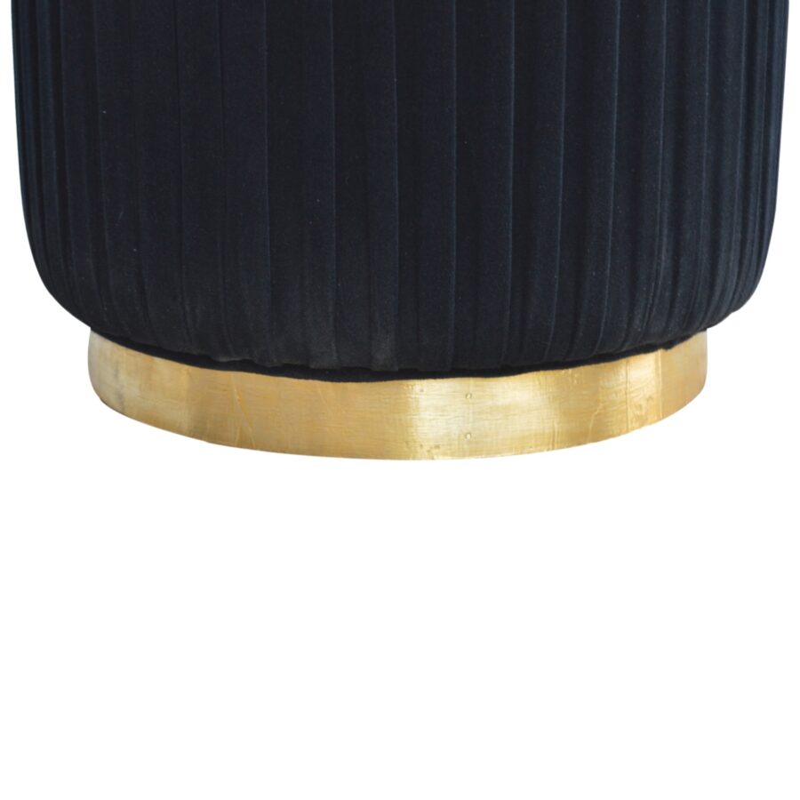 in519 black cotton velvet pleated footstool with gold base