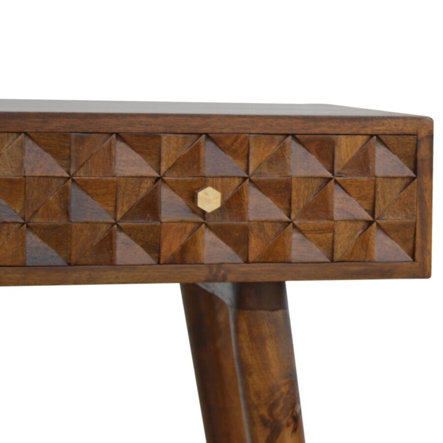 in788 chestnut diamond carved console table