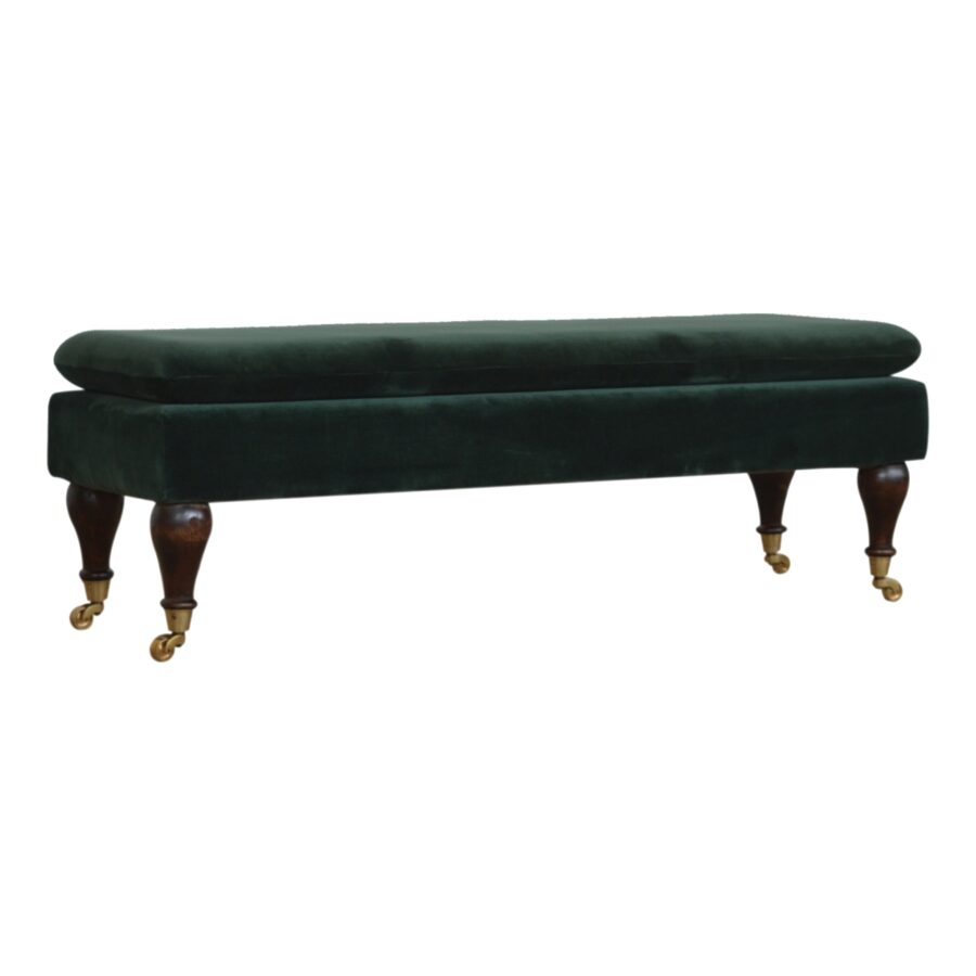 in884 green velvet bench with castor legs