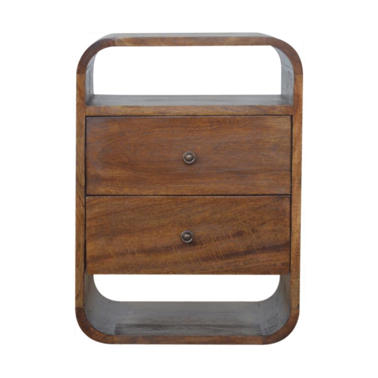 in892 chestnut curved edge bedside with 2 drawers