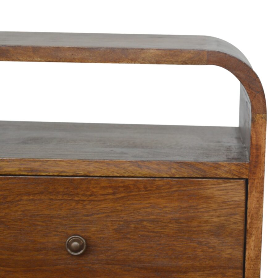 in892 chestnut curved edge bedside with 2 drawers