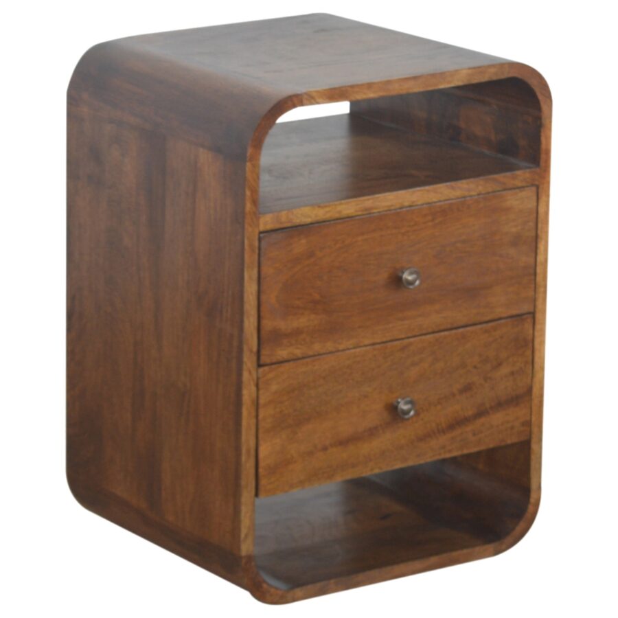 in892 chestnut curved edge bedside with 2 drawers