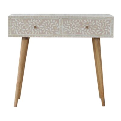 in961 light taupe floral bone inlay console table