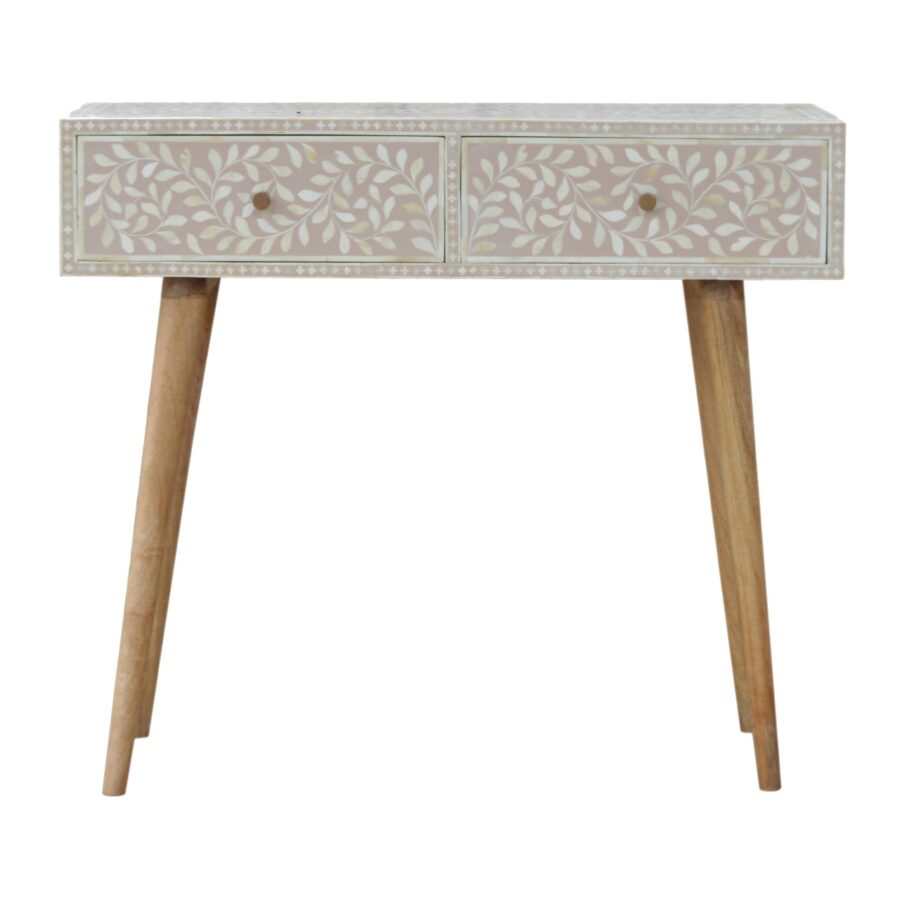 in961 light taupe floral bone inlay console table