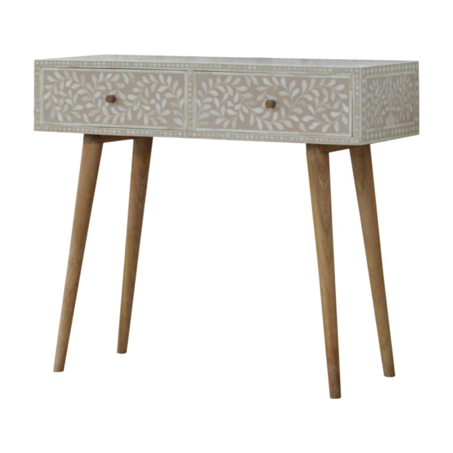 in961 light taupe floral bone inlay console table