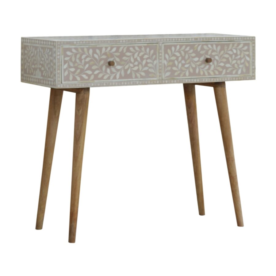 in961 light taupe floral bone inlay console table