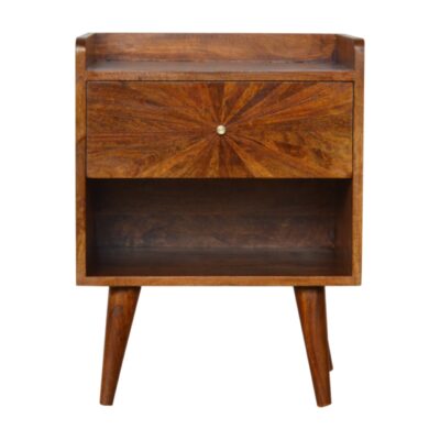 in997 sunrise patterned chestnut bedside