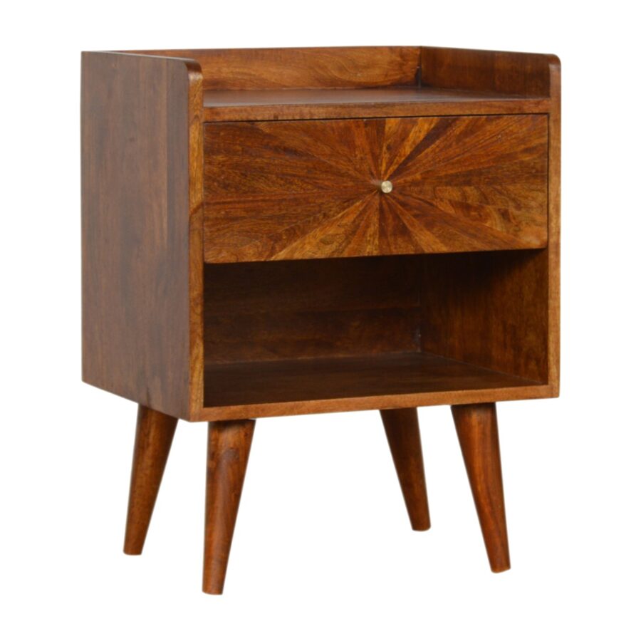 in997 sunrise patterned chestnut bedside