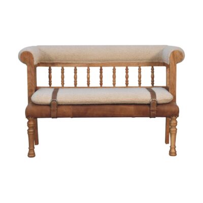 in3489 cream boucle buffalo leather strap hallway bench