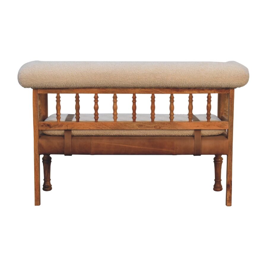 in3489 cream boucle buffalo leather strap hallway bench