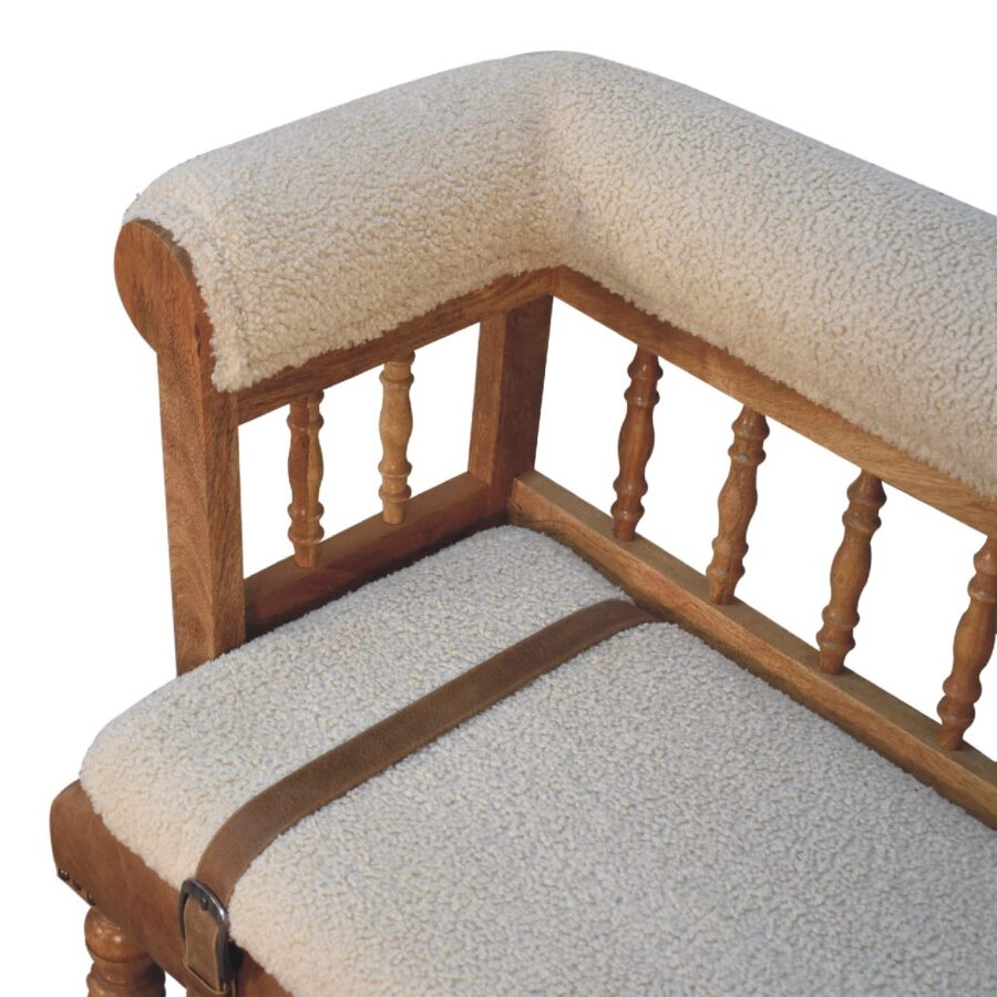 in3489 cream boucle buffalo leather strap hallway bench
