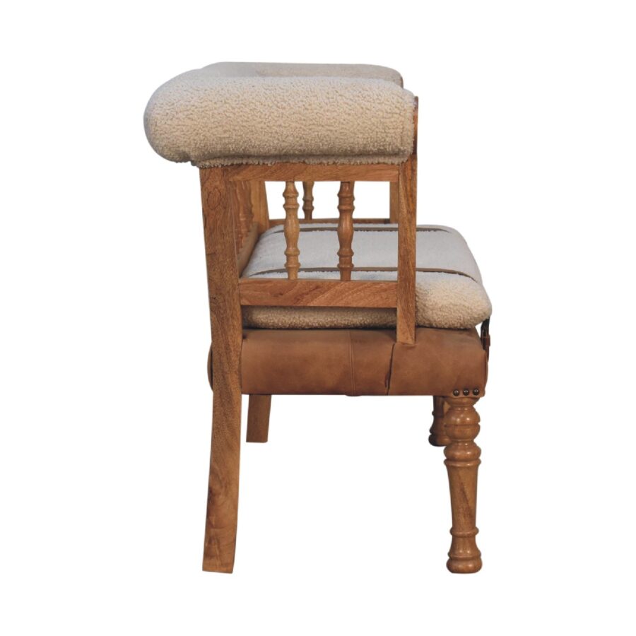 in3489 cream boucle buffalo leather strap hallway bench